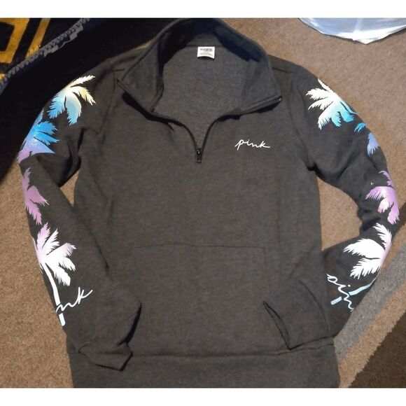 PINK Everyday Lounge Perfect Quarter-Zip Palm Tree Pullover - Picture 2 of 2